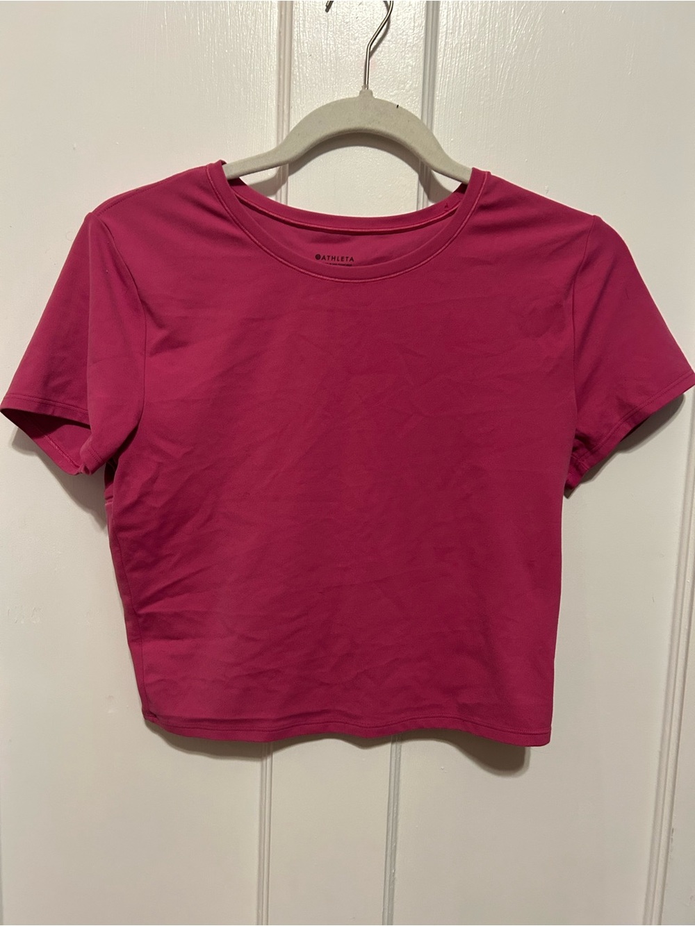 Athleta Hot Pink Cropped Crewneck Tee